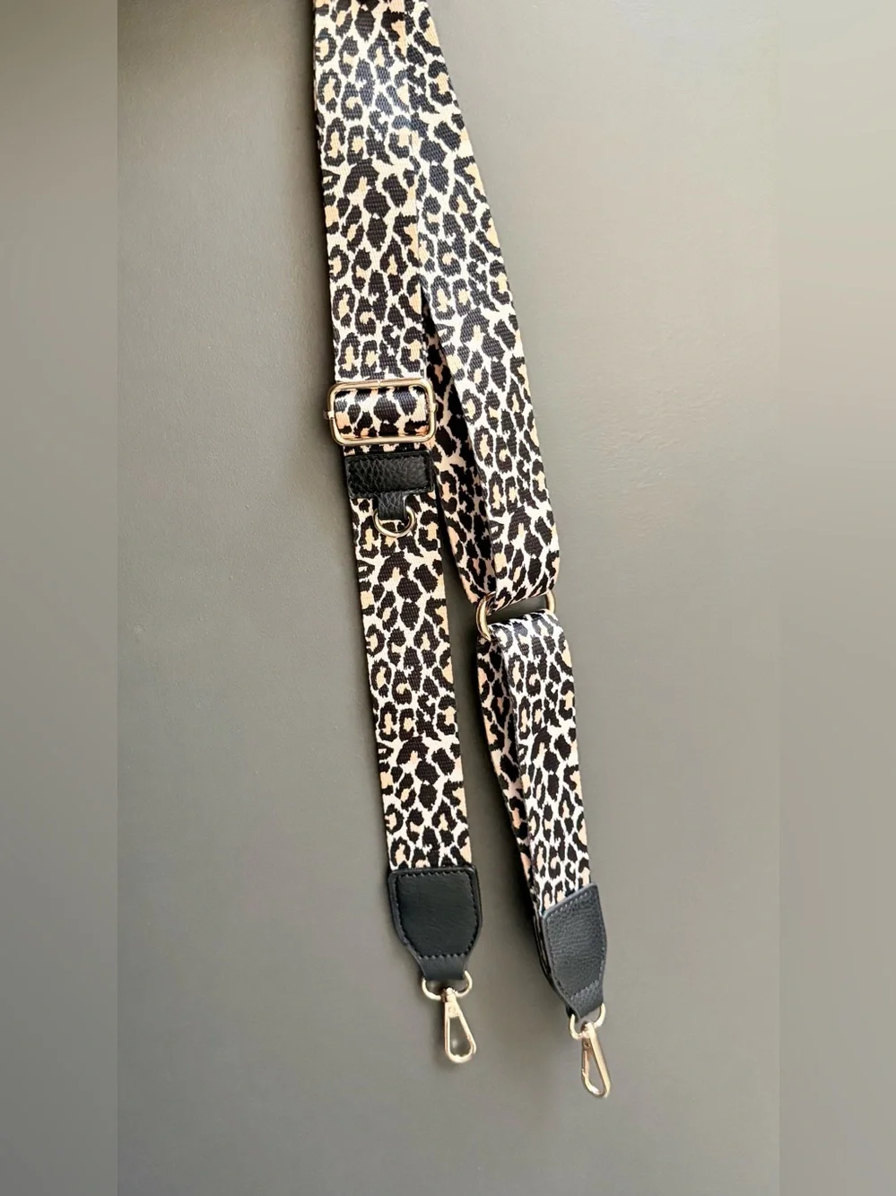Leopard Print Crossbody Purse Strap with D-Ring Hardware Gold & Black